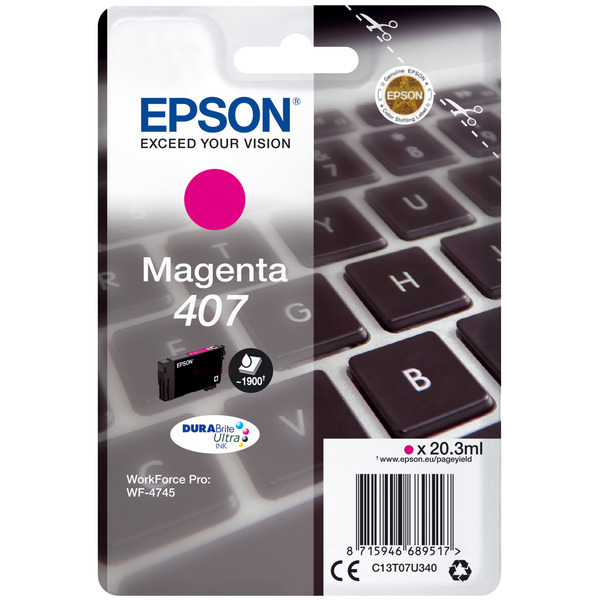 C13T07U340 // 407 / original EPSON Tintenpatrone magenta / C13T07U340 / 1900 S. / 20.30 ml