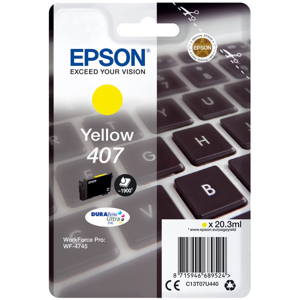 C13T07U440 // 407 / gelb / original EPSON Tintenpatrone gelb / C13T07U440 / 1900 S. / 20.30 ml