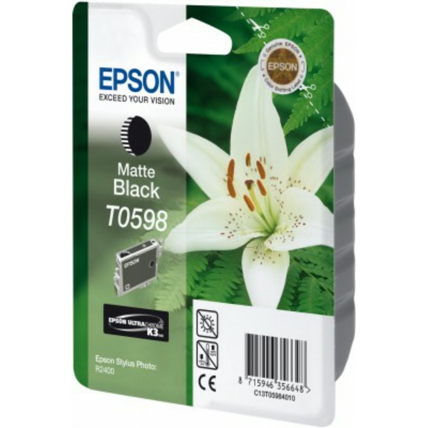 C13T05984N10 // T0598 / schwarz / original EPSON Tintenpatrone schwarz matt / C13T05984N10 / 520 S. / 13.00 ml