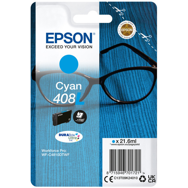 C13T09K24010 // 408L / cyan / original EPSON Tintenpatrone cyan / C13T09K24010 / 1700 S. / 21.60 ml