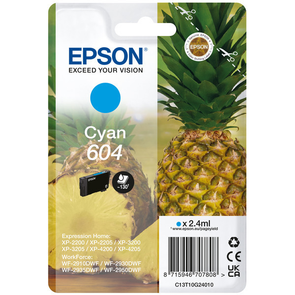 C13T10G24010 // 604 / original EPSON Tintenpatrone cyan / C13T10G24010 / 130 S. / 2.40 ml