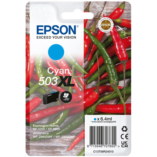 C13T09R24010 // 503XL / original EPSON Tintenpatrone cyan / C13T09R24010 / 470 S. / 6.40 ml