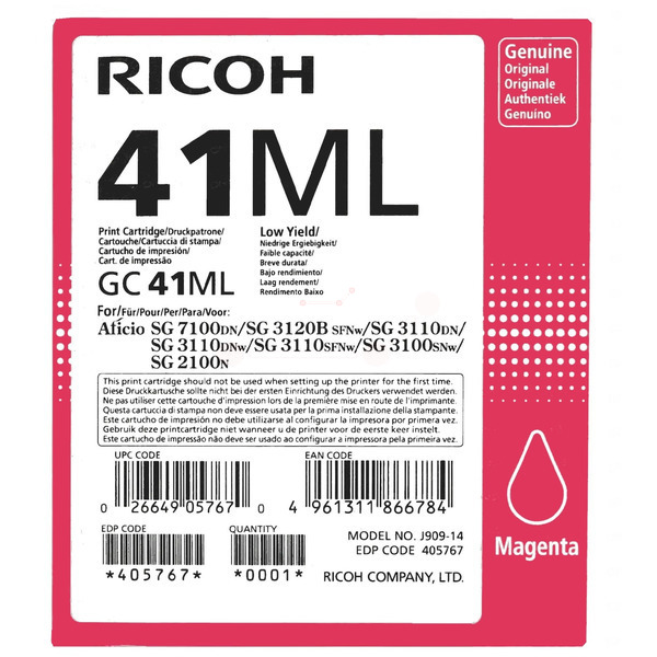 405767 // GC41ML / magenta / original RICOH Tinte Sonstige / 405767 / 600 S. / 41.00 ml