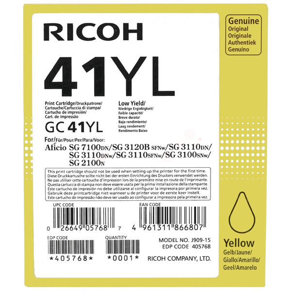 405768 // GC41YL / gelb / original RICOH Tinte Sonstige / 405768 / 600 S. / 41.00 ml