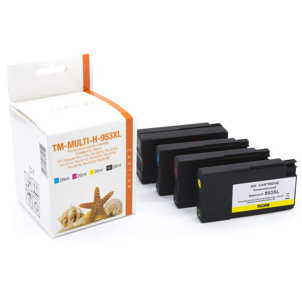 Multipack 953XL Alternativ Tinte für HP / L0S70AE /F6U16/17/18AE / BK58ml / C,M,Y26ml 