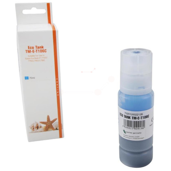 T106C Eco Tank Nachfüllflasche Cyan für Epson / C13T00R240 / 70ml