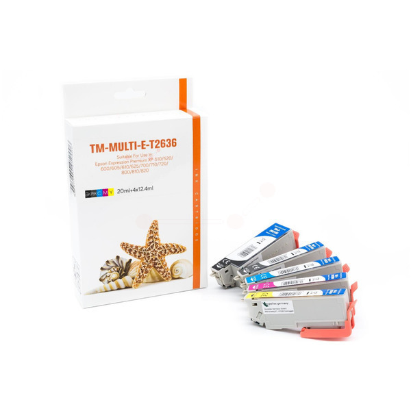 Multipack T2636 Alternativ Tinte für Epson / C13T26364010 / BK15ml /PBK,C,M,Y10ml 