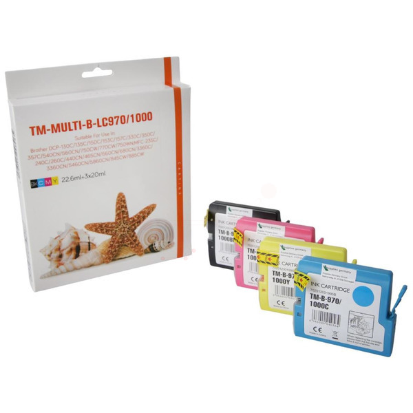 Multipack LC970/1000 Alternativ Tinte für Brother / LC1000VALBP / BK22ml / C,M,Y18ml 