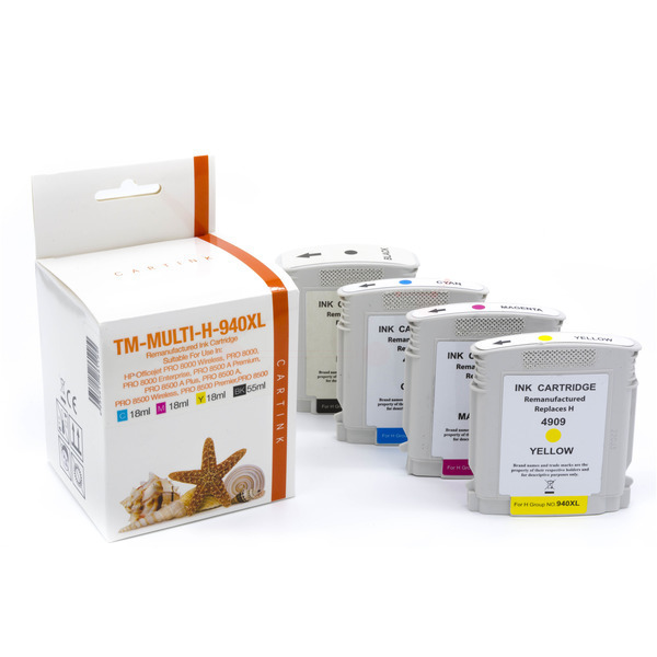 Multipack 940XL Alternativ Tinte für HP / BK55ml / C,M,Y18ml 