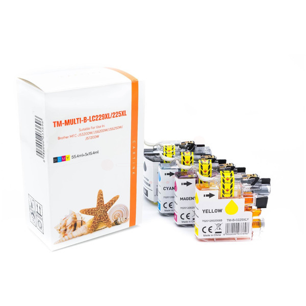 Multipack LC229/225XL Alternativ Tinte für Brother / LC229XLVALPB / BK57,6ml / C,M,Y15,6ml 