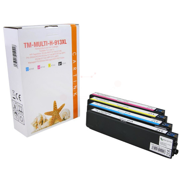 Multipack 913XL Alternativ Tinte für HP / L0R95AE /F6T77AE/78/79 / BK80ml / C,M,Y47ml 