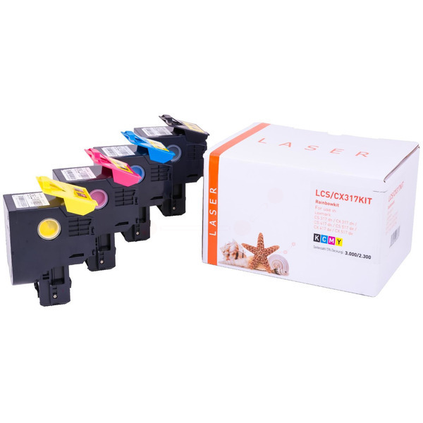 TONCS/CX317KIT Alternativ Toner Rainbowkit für Lex / 71B20K0/C0/M0/Y0 / BK3.000 / CMY2.300 Seiten