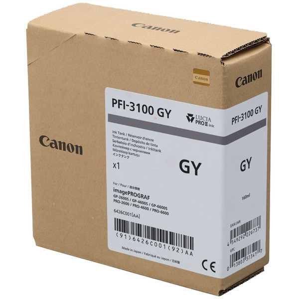 6426C001 // PFI3100GY / original Canon Tintenpatro / 6426C001 / 160.00 ml