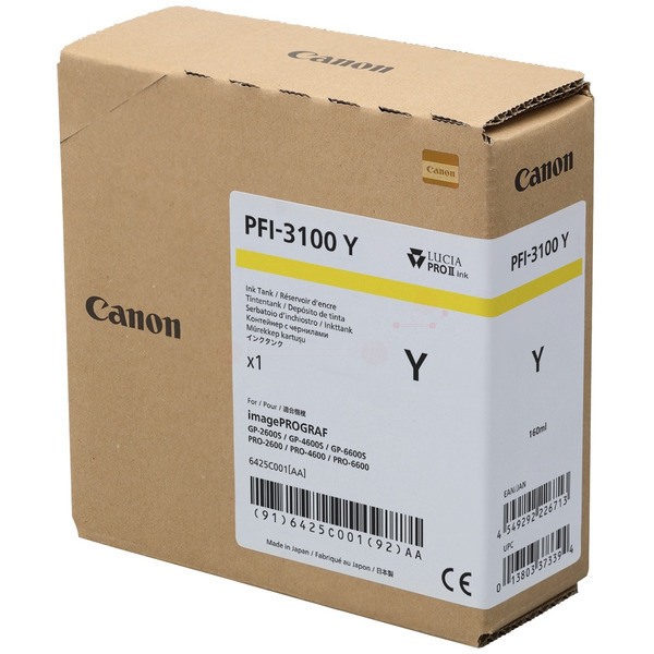 6425C001 // PFI3100Y / gelb / original Canon Tinte / 6425C001 / 160.00 ml