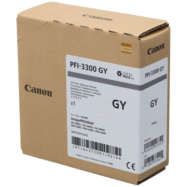 6437C001 // PFI3300GY / original Canon Tintenpatro / 6437C001 / 330.00 ml