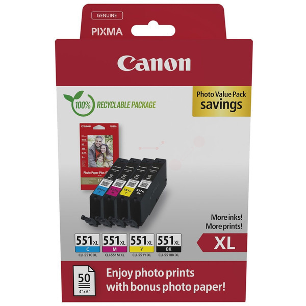 6443B008 // CLI551XL / schwarz cyan magenta / original CANON Tintenpatrone MultiPack / 6443B008