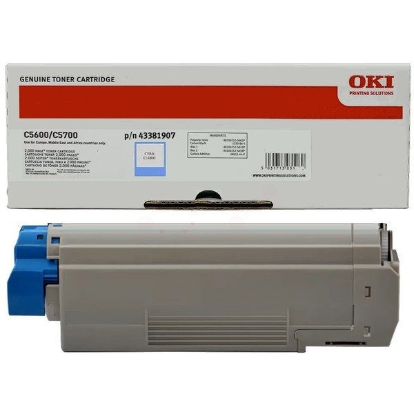43381907 / cyan / original OKI Toner cyan / 43381907 / 2000 S.