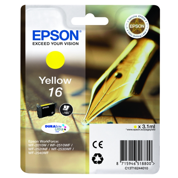 C13T16244012 // 16 / gelb / original EPSON Tintenpatrone gelb / C13T16244012 / 165 S. / 3.10 ml