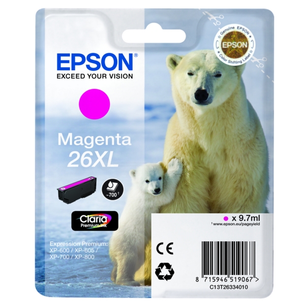 C13T26334012 // 26XL / magenta / original EPSON Tintenpatrone magenta / C13T26334012 / 700 S. / 9.70 ml