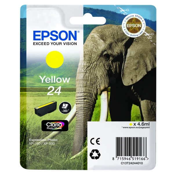 C13T24244010 // 24 / gelb / original EPSON Tintenpatrone gelb / C13T24244010 / 360 S. / 4.60 ml