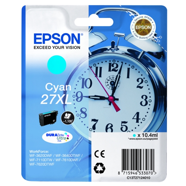 C13T27124010 // 27XL / cyan / original EPSON Tintenpatrone cyan / C13T27124010 / 1100 S. / 10.40 ml