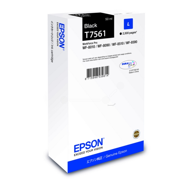 C13T75614N // T7561 / schwarz / original EPSON Tintenpatrone schwarz / C13T75614N / 2500 S. / 50.00 ml