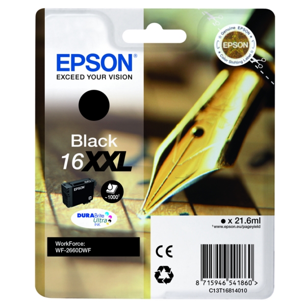 C13T16814010 // 16XXL / schwarz / original EPSON Tintenpatrone schwarz / C13T16814010 / 1000 S. / 21.60 ml