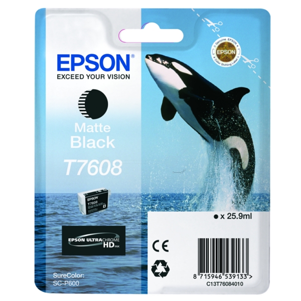C13T76084N10 // T7608 / schwarz / original EPSON Tintenpatrone schwarz matt / C13T76084N10 / 1100 S. / 25.90 ml