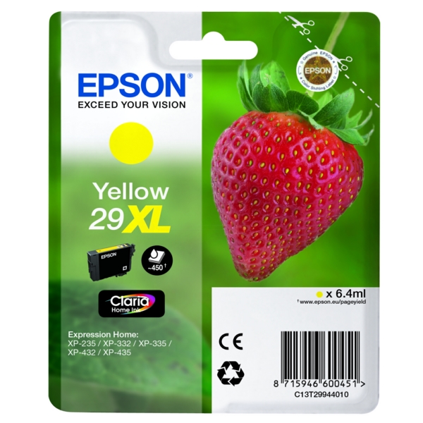 C13T29944010 // 29XL / gelb / original EPSON Tintenpatrone gelb / C13T29944010 / 450 S. / 6.40 ml
