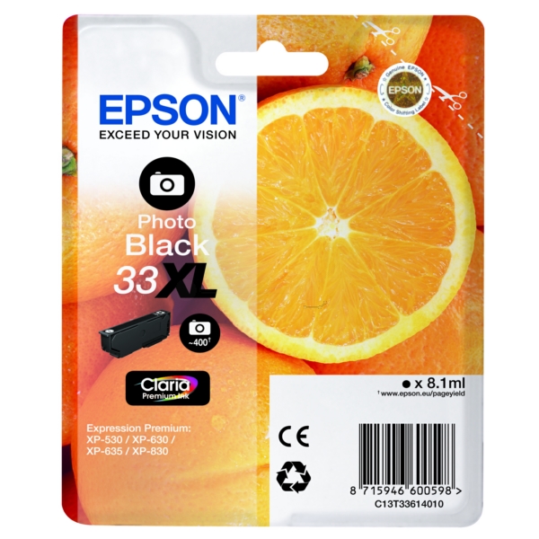 C13T33614012 // 33XL / schwarz / original EPSON Tintenpatrone schwarz hell / C13T33614012 / 400 S. / 8.10 ml