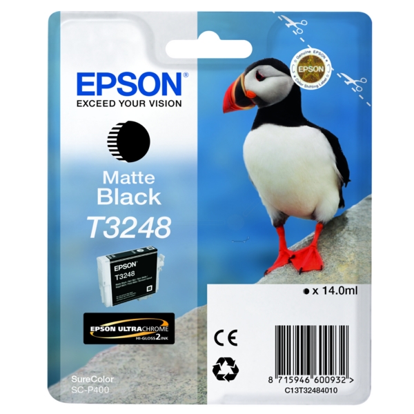 C13T32484010 // T3248 / schwarz / original EPSON Tintenpatrone schwarz matt / C13T32484010 / 650 S. / 14.00 ml