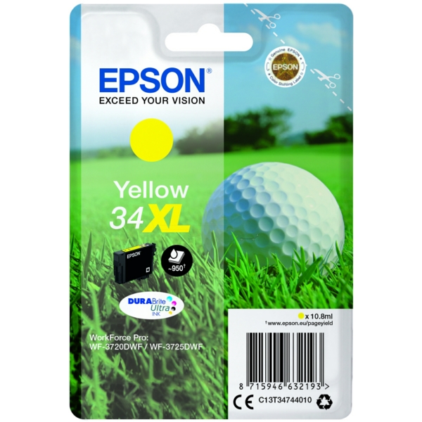 C13T34744010 // 34XL / original EPSON Tintenpatrone gelb / C13T34744010 / 950 S. / 10.80 ml