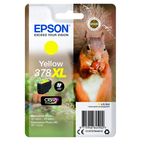 C13T37944010 // 378XL / original EPSON Tintenpatrone gelb / C13T37944010 / 830 S. / 9.30 ml