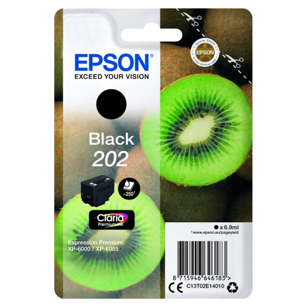 C13T02E14010 // 202 / original EPSON Tintenpatrone schwarz / C13T02E14010 / 250 S. / 6.90 ml