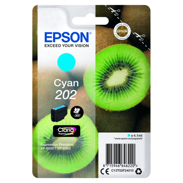 C13T02F24010 // 202 / original EPSON Tintenpatrone cyan / C13T02F24010 / 300 S. / 4.10 ml