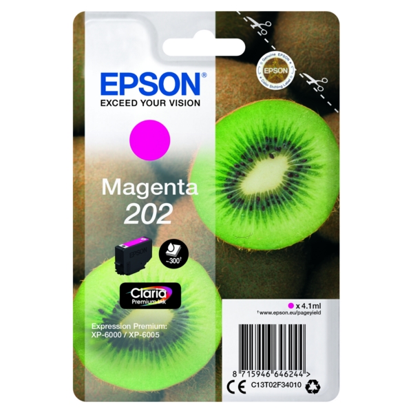 C13T02F34010 // 202 / original EPSON Tintenpatrone magenta / C13T02F34010 / 300 S. / 4.10 ml