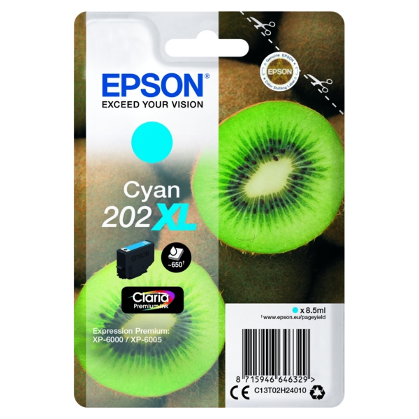C13T02H24010 // 202XL / original EPSON Tintenpatrone cyan / C13T02H24010 / 650 S. / 8.50 ml
