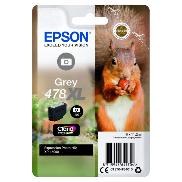 C13T04F64010 // 478XL / original EPSON Tintenpatrone grau / C13T04F64010 / 11.20 ml