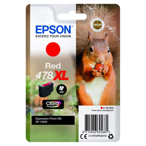 C13T04F54010 // 478XL / original EPSON Tintenpatrone rot / C13T04F54010 / 830 S. / 10.20 ml