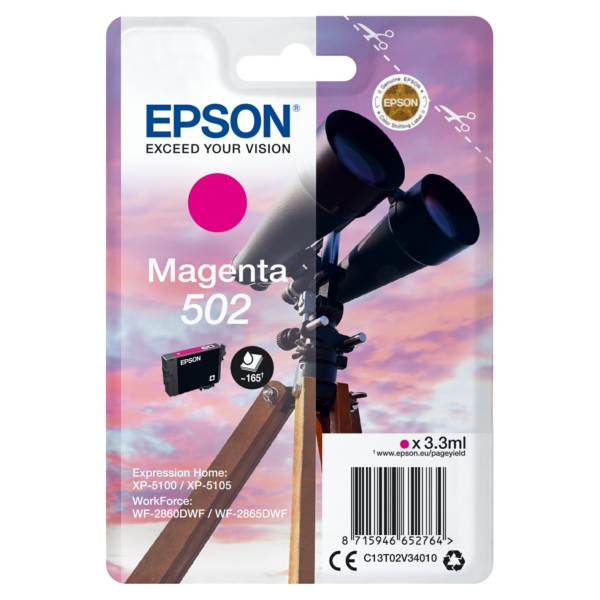 C13T02V34010 // 502 / magenta / original EPSON Tintenpatrone magenta / C13T02V34010 / 160 S. / 3.30 ml