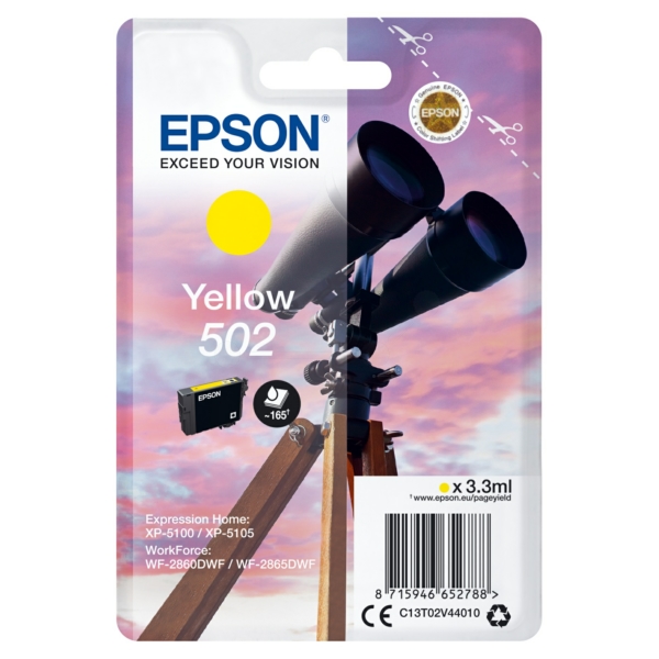C13T02V44010 // 502 / gelb / original EPSON Tintenpatrone gelb / C13T02V44010 / 160 S. / 3.30 ml
