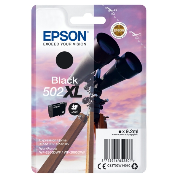 C13T02W14010 // 502XL / original EPSON Tintenpatrone schwarz / C13T02W14010 / 550 S. / 9.20 ml