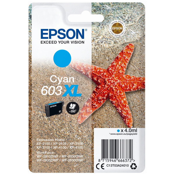 C13T03A24010 // 603XL / cyan / original EPSON Tintenpatrone cyan / C13T03A24010 / 350 S. / 4.00 ml